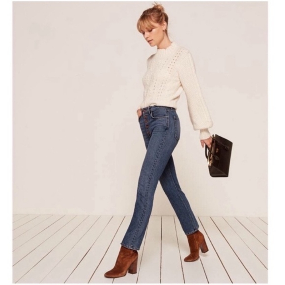 Reformation Mid Rise Button Fly Jeans in Baltic Wash size 27